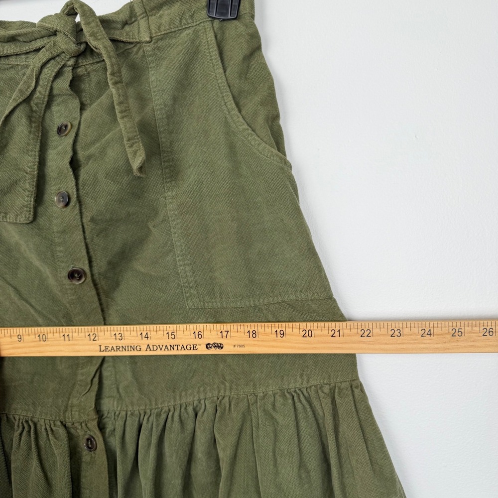 Anthropologie Amadi Olive Green Button Front Tiered Midi Skirt Sz S Made in USA - Picture 5 of 9